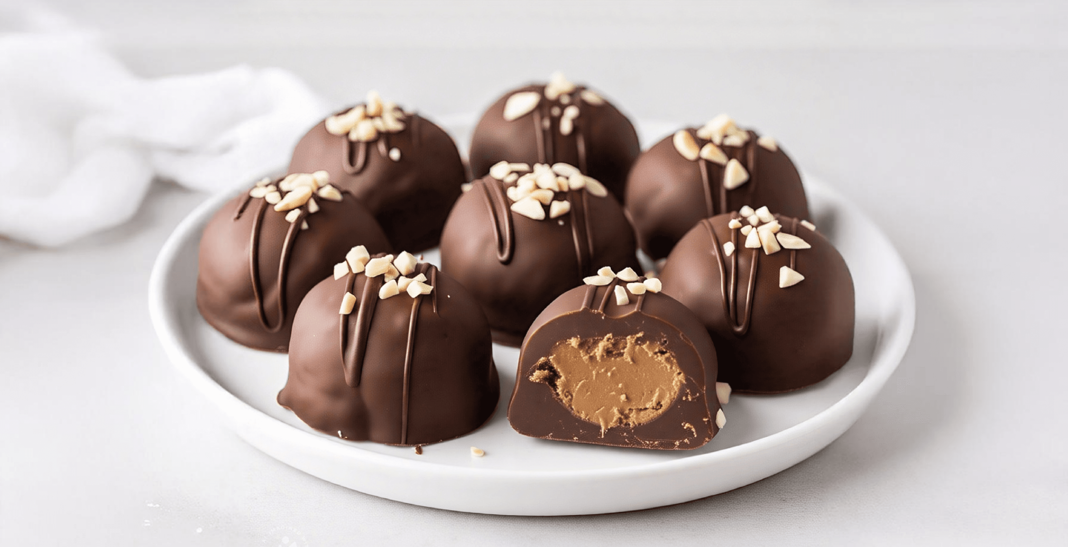 A Low-carb holiday dessert - Chocolate-covered almond butter protein bites with sugar-free dark chocolate coating, perfect for prediabetic diet