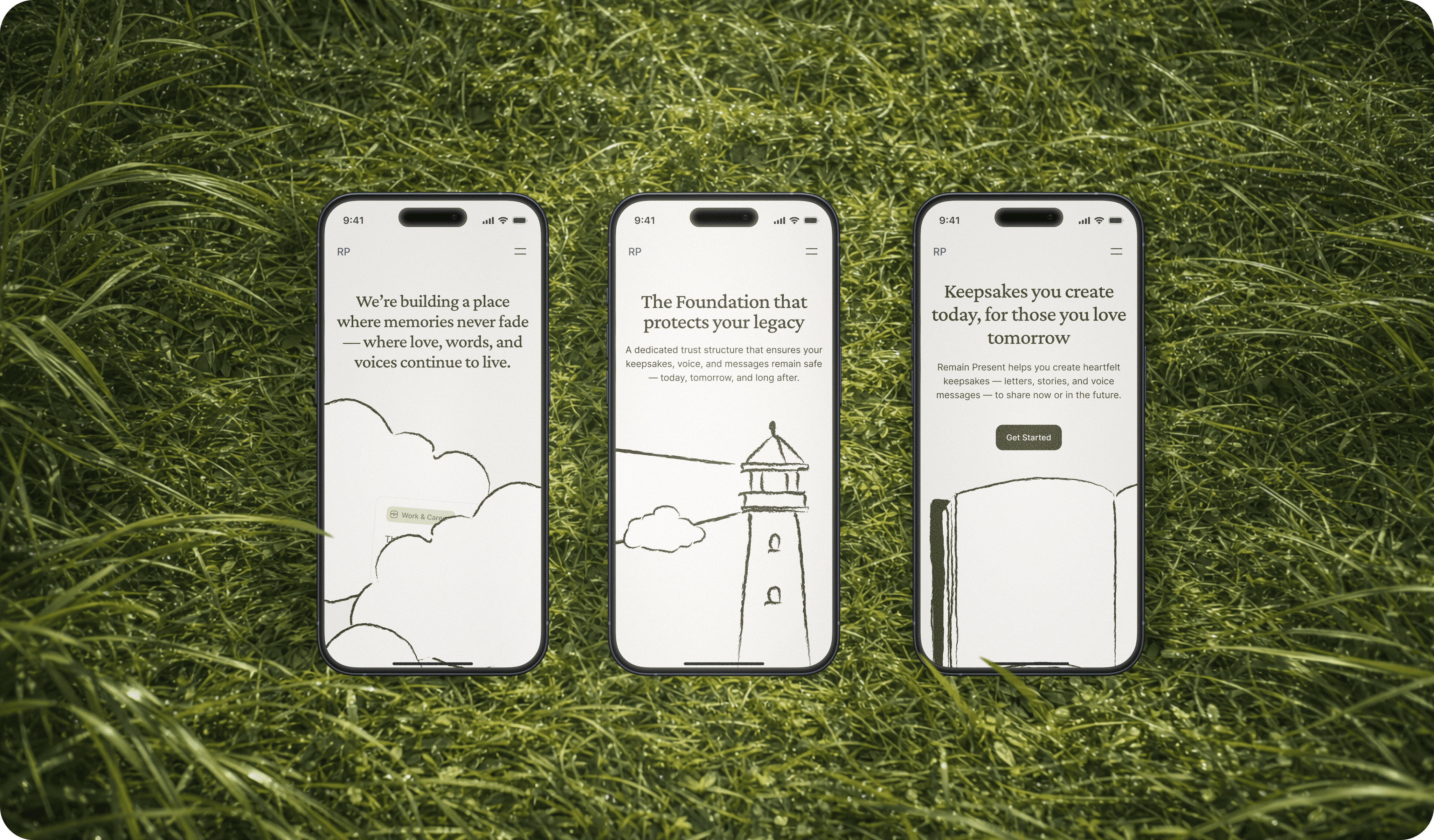 Three white smartphone cases displayed on a green textured surface, showcasing a sleek and modern design.
