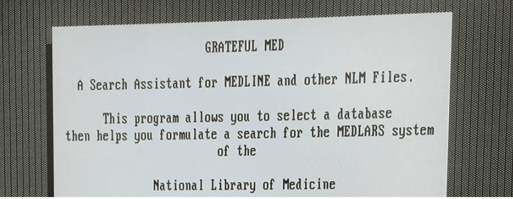 Screenshot of Grateful Med v 4.0 from1988.