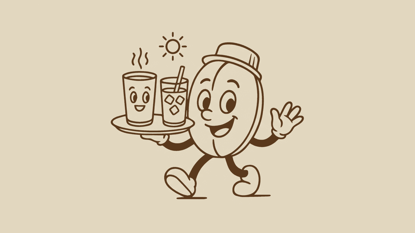 A playful cartoon character resembling a cheerful cookie, holding a slice of cake with a big smile.