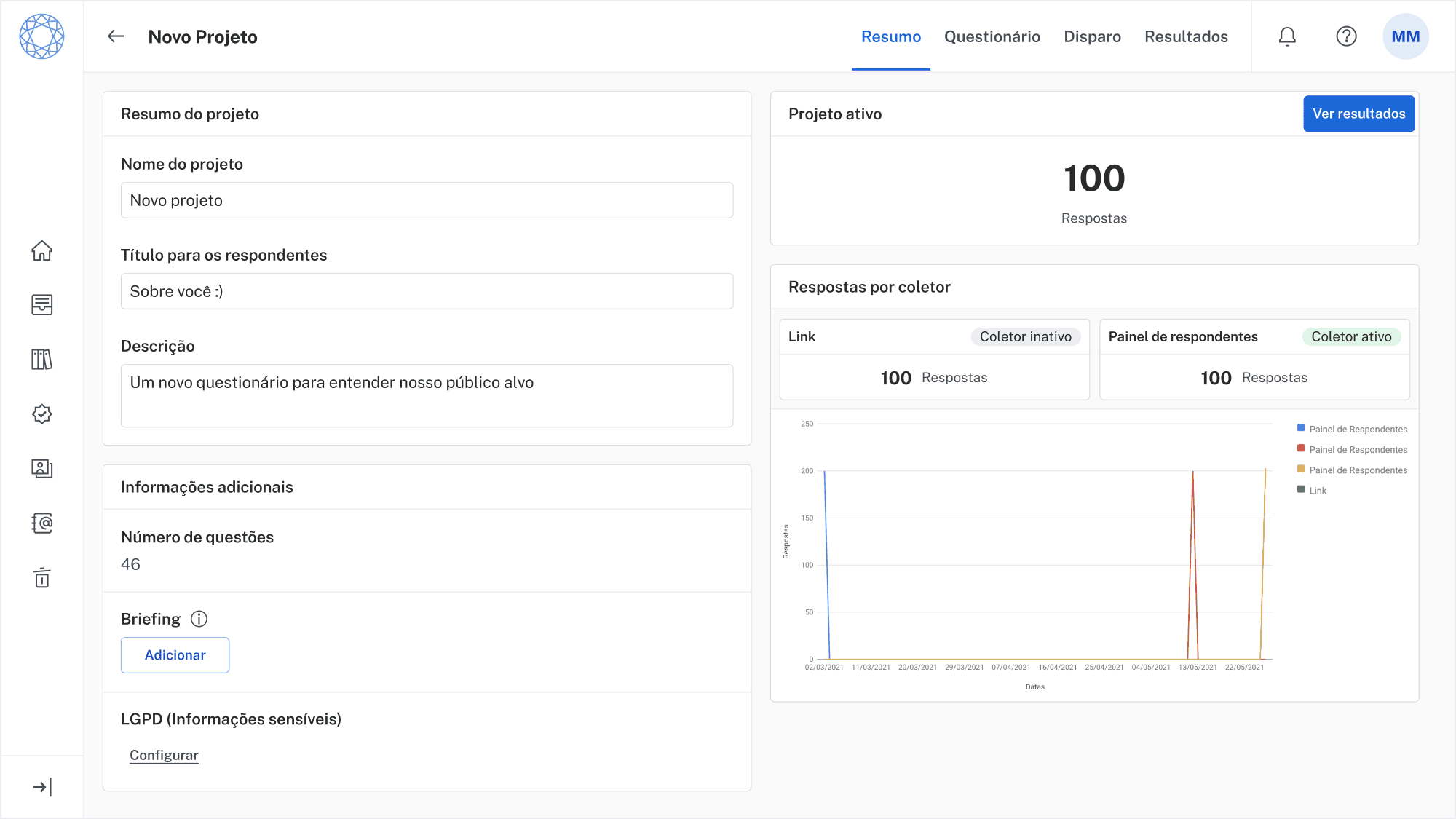Tela de Projeto utilizando componentes criados no design system