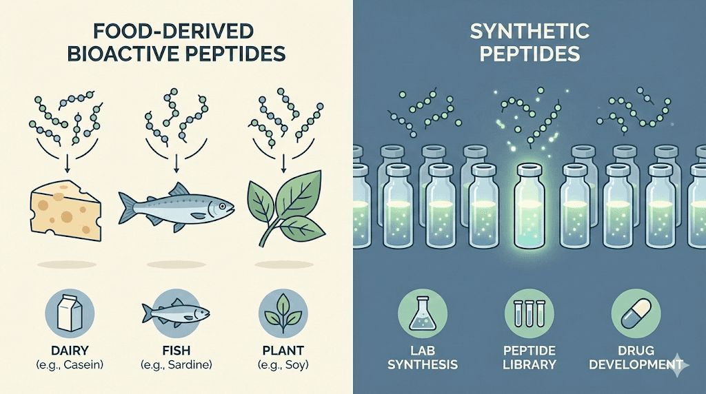 Bioactive peptides sources comparison food-derived vs synthetic