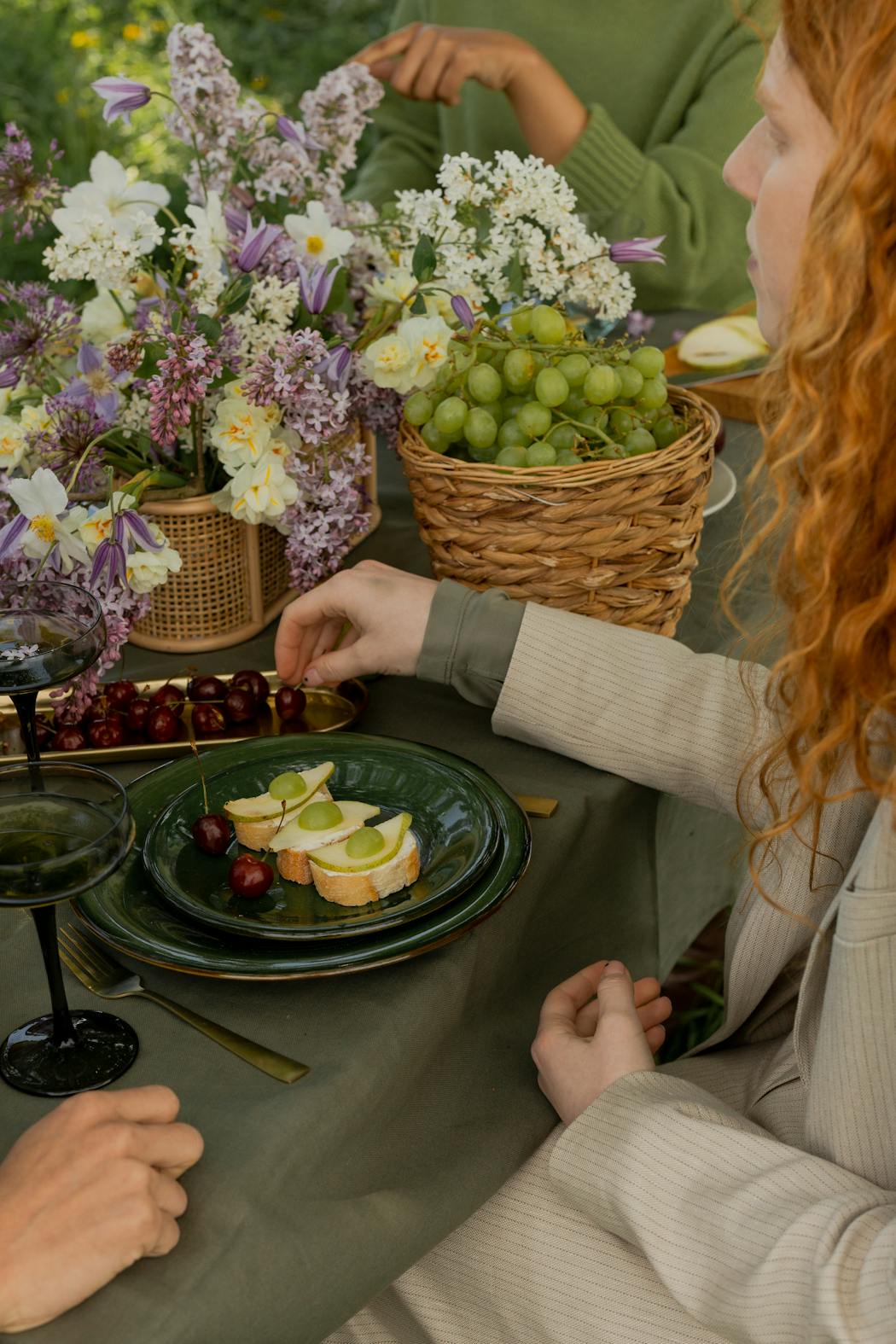 Woman grabing a toast from her plate