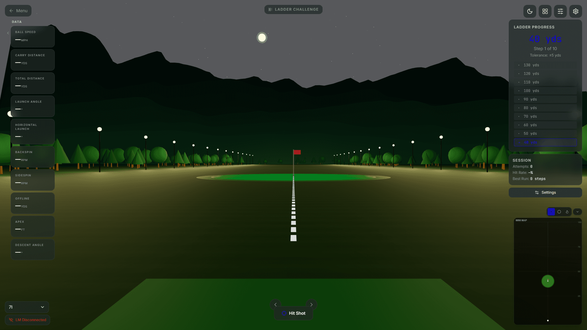 golf distance ladder challenge in ShotForge with progressive yardage targets for consistency training
