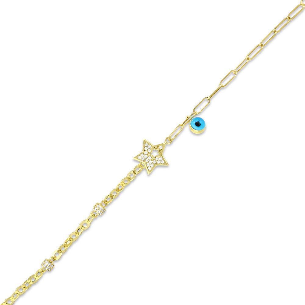 Assos Pırlanta 14 Ayar Altın Yıldız ve Nazar Boncuklu Bileklik