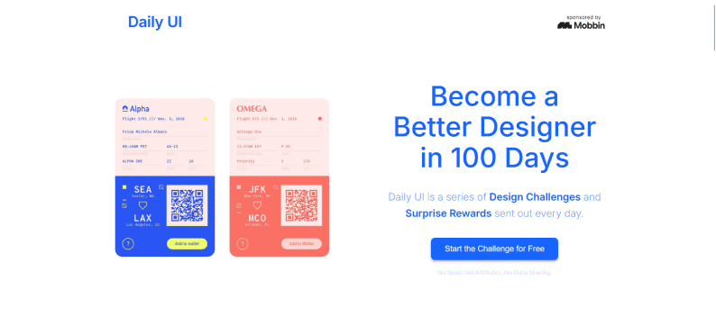 Image of DailyUI website, one of the references used in the FlowBuilder project