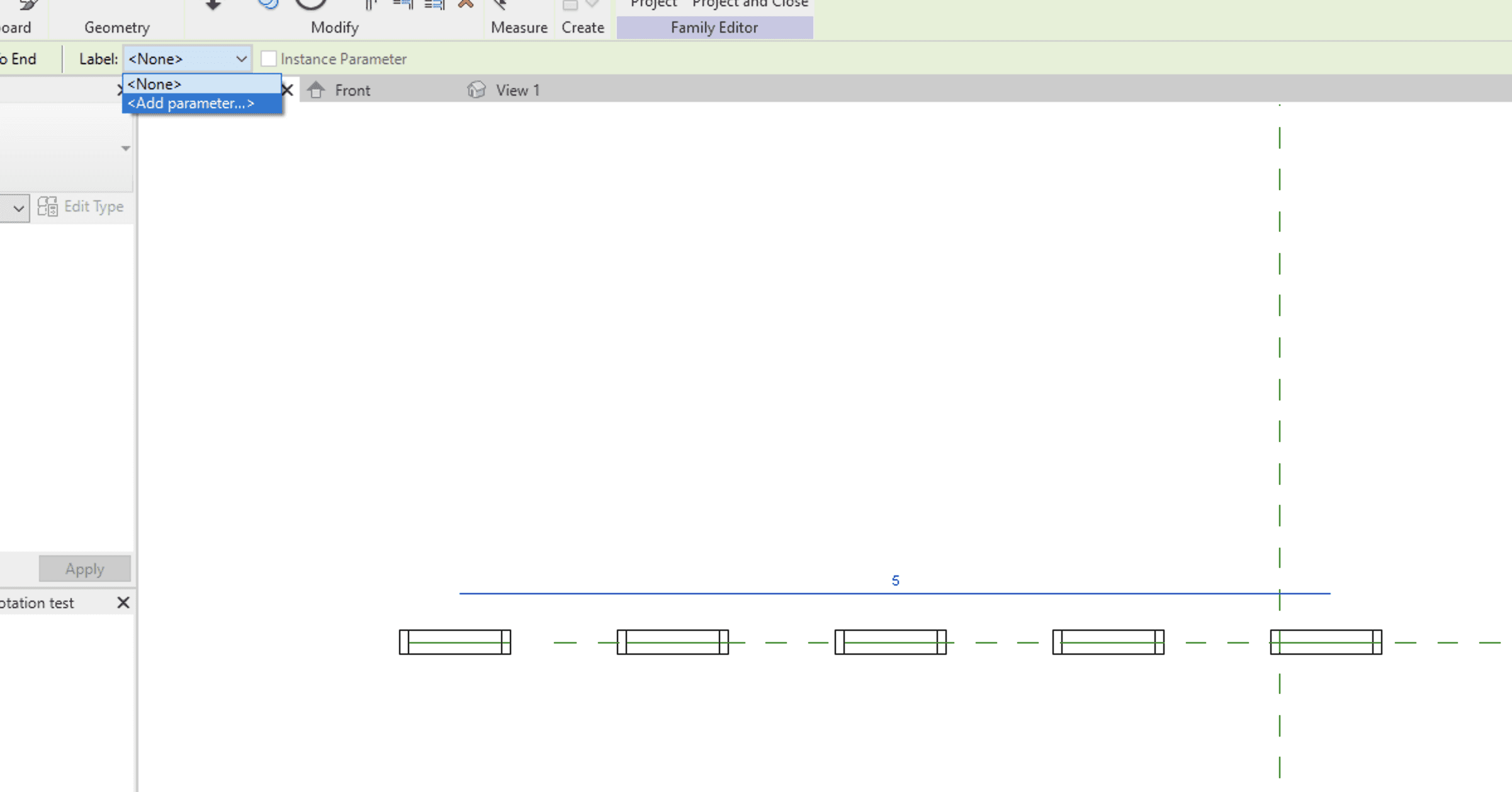 Plan view showing arrayed geometry and reference line.