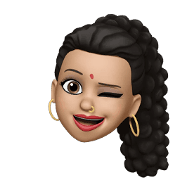 Weiblicher Bitmoji mit langen braunen Haaren und Ohrring.