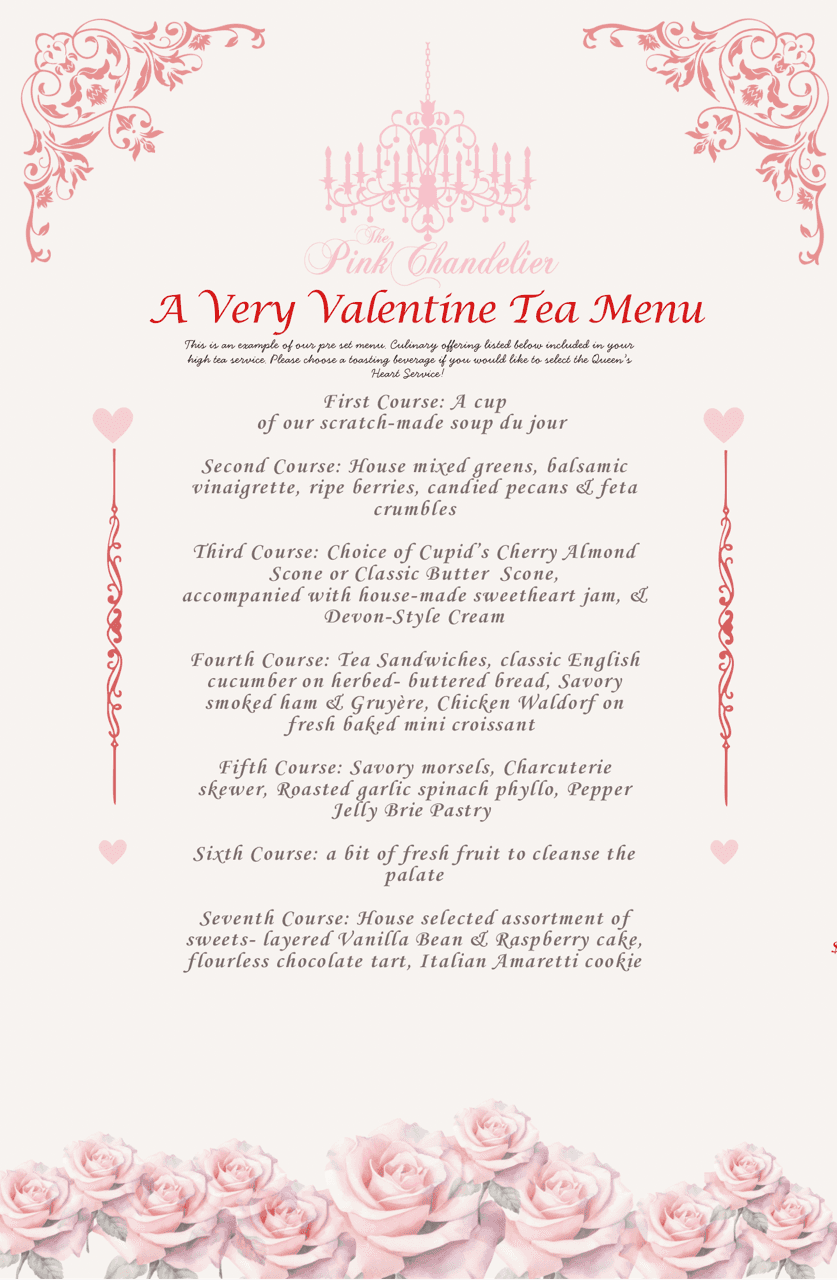 Afternoon Tea Menu at The Pink Chandelier