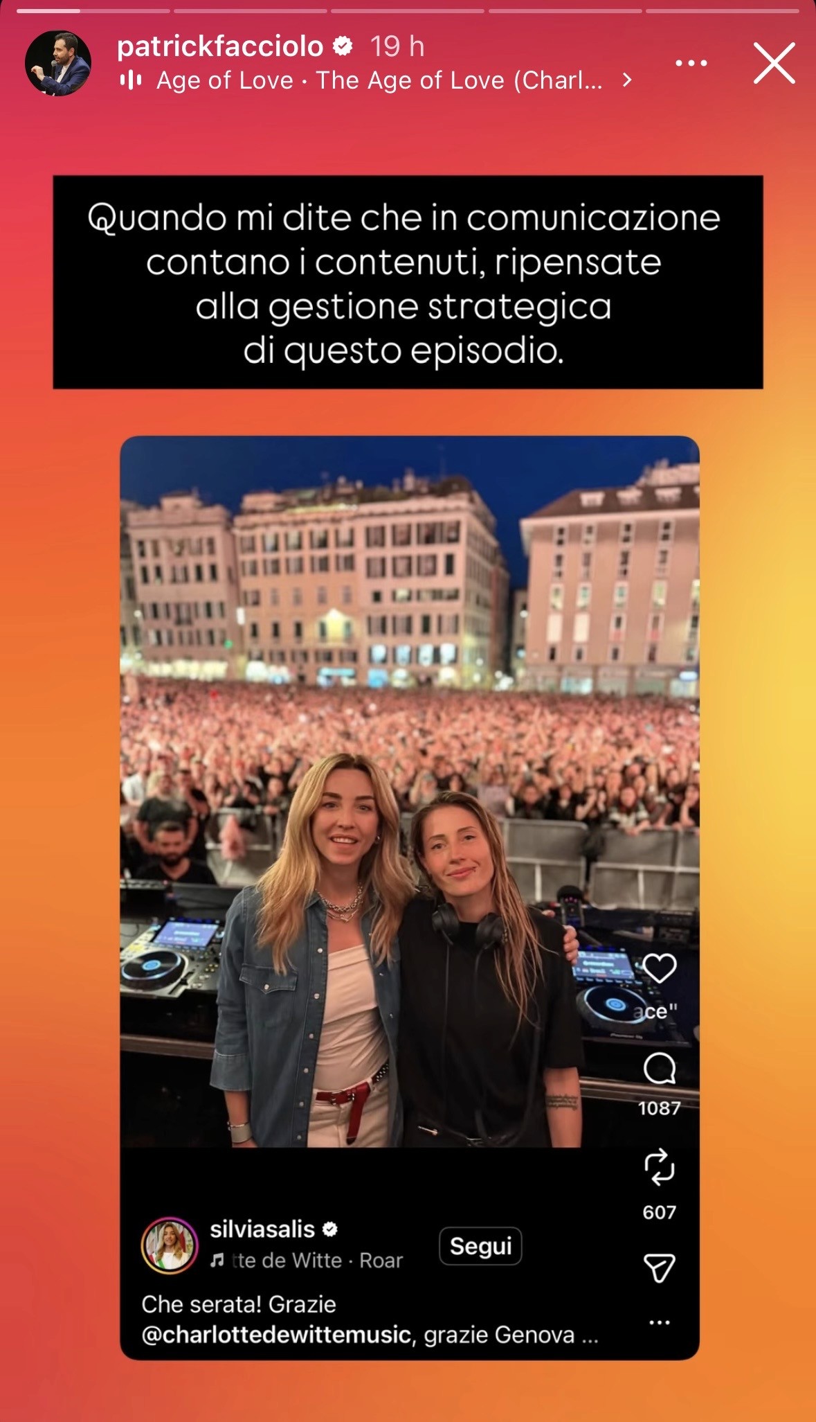 Storia dell'analista della comunicazione Patrick Facciolo in cui sono presenti Silvia Salis e Charlotte De Witte 