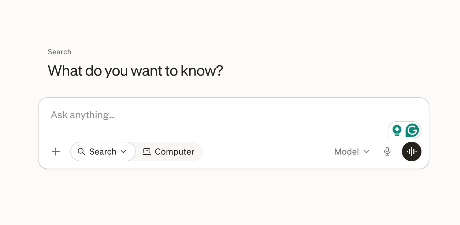 Perplexity AI search homepage