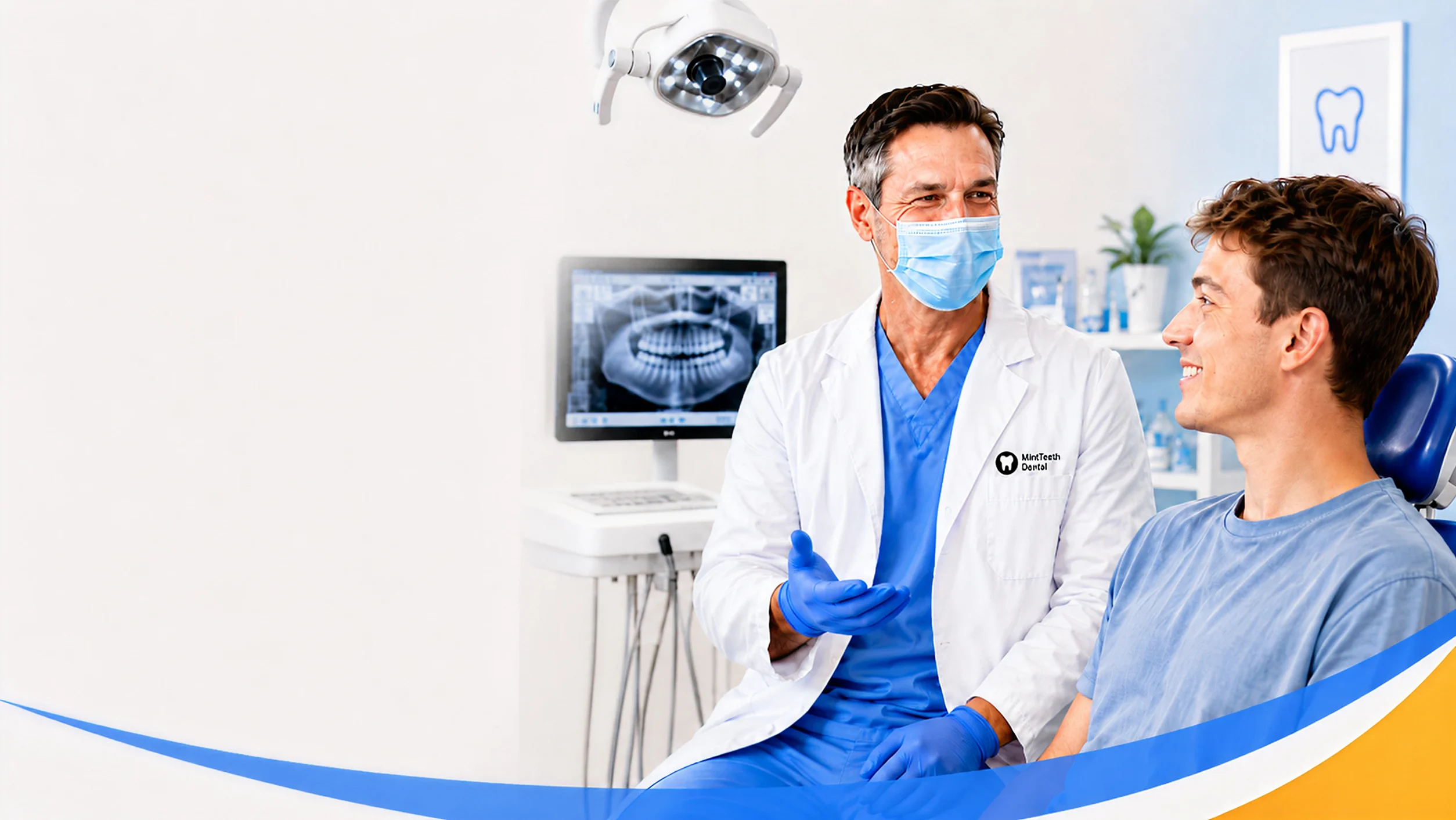 MintTeeth dentist consulting a patient in a bright modern dental clinic