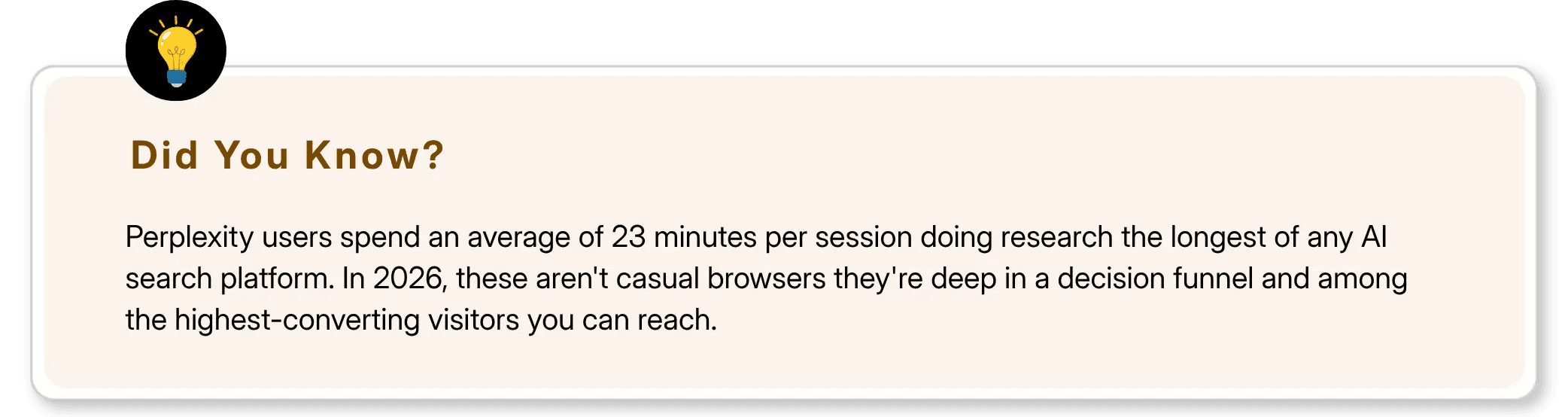 High-converting Perplexity user session statistics highlighting deep research and decision funnel behavior.