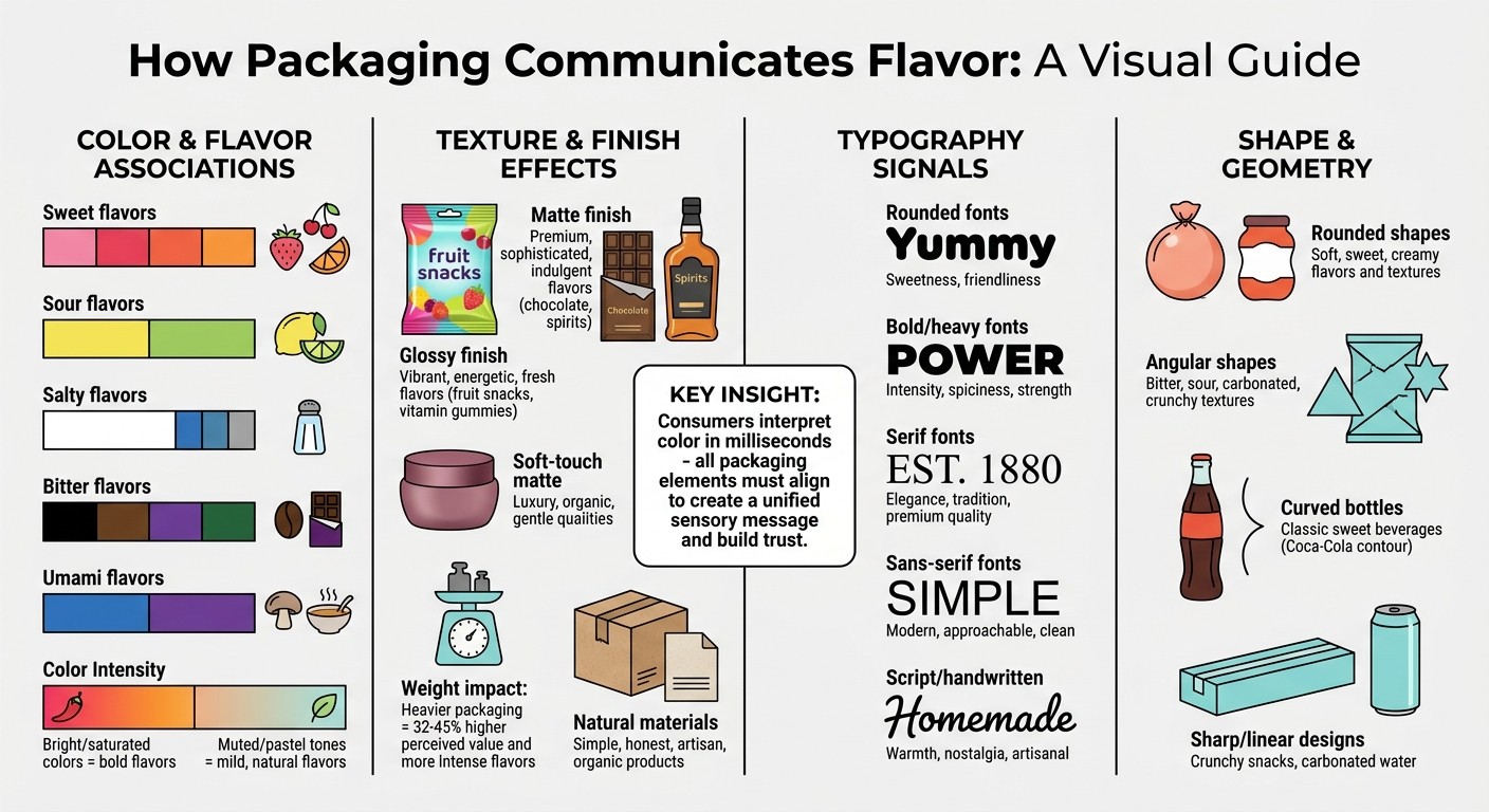 How Packaging Elements Communicate Flavor: Color, Texture, Typography & Shape Guide