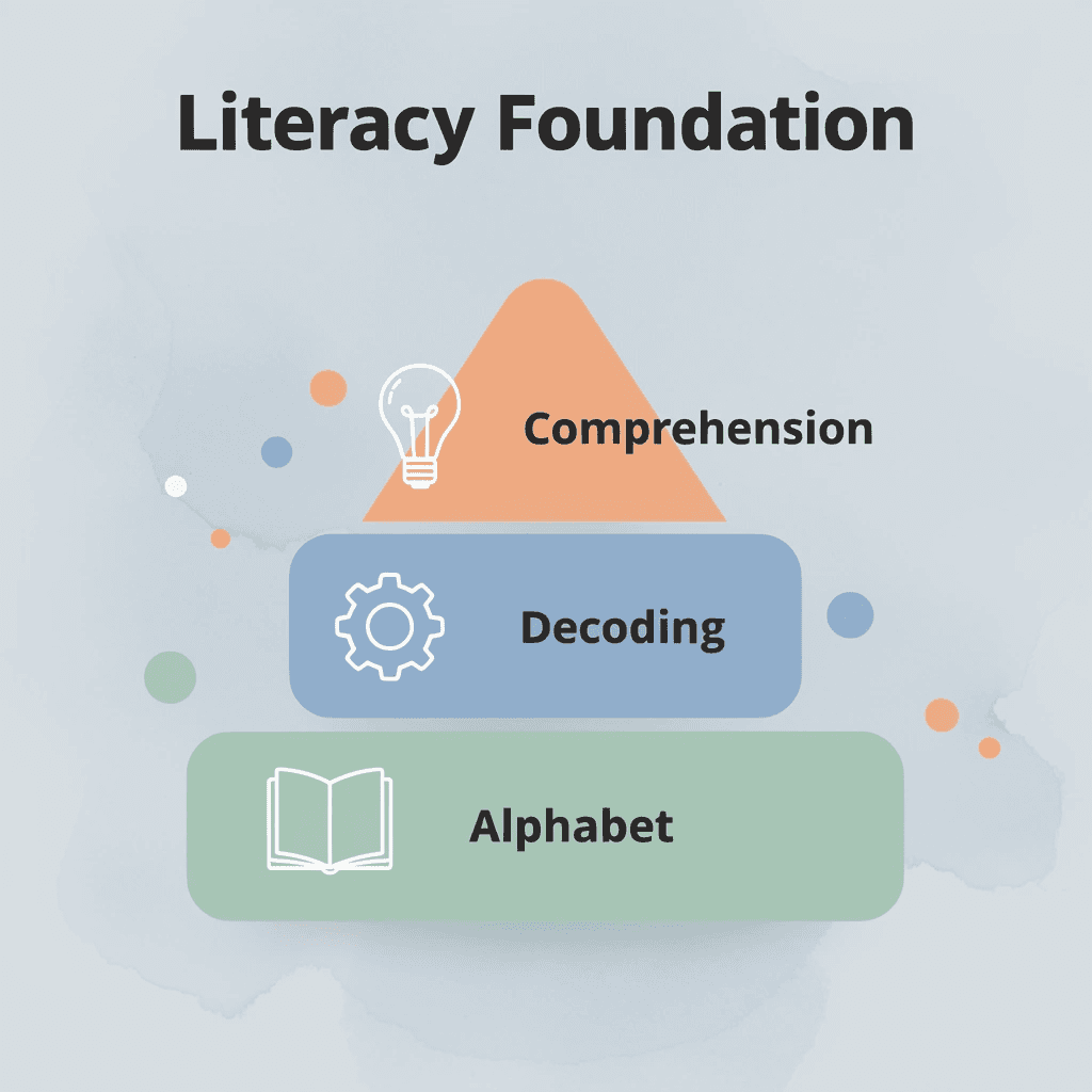 Pyramid showing literacy skills foundation with alphabet at base - Letter B Worksheets Preschool 