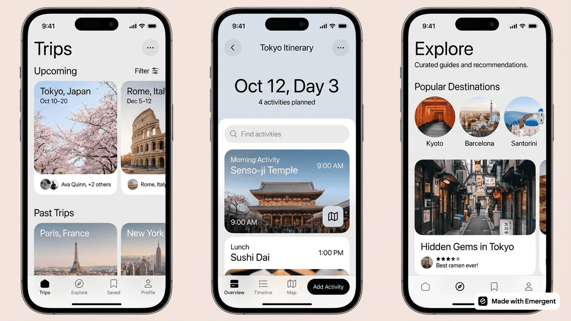 Itinerary App Made with Emergent