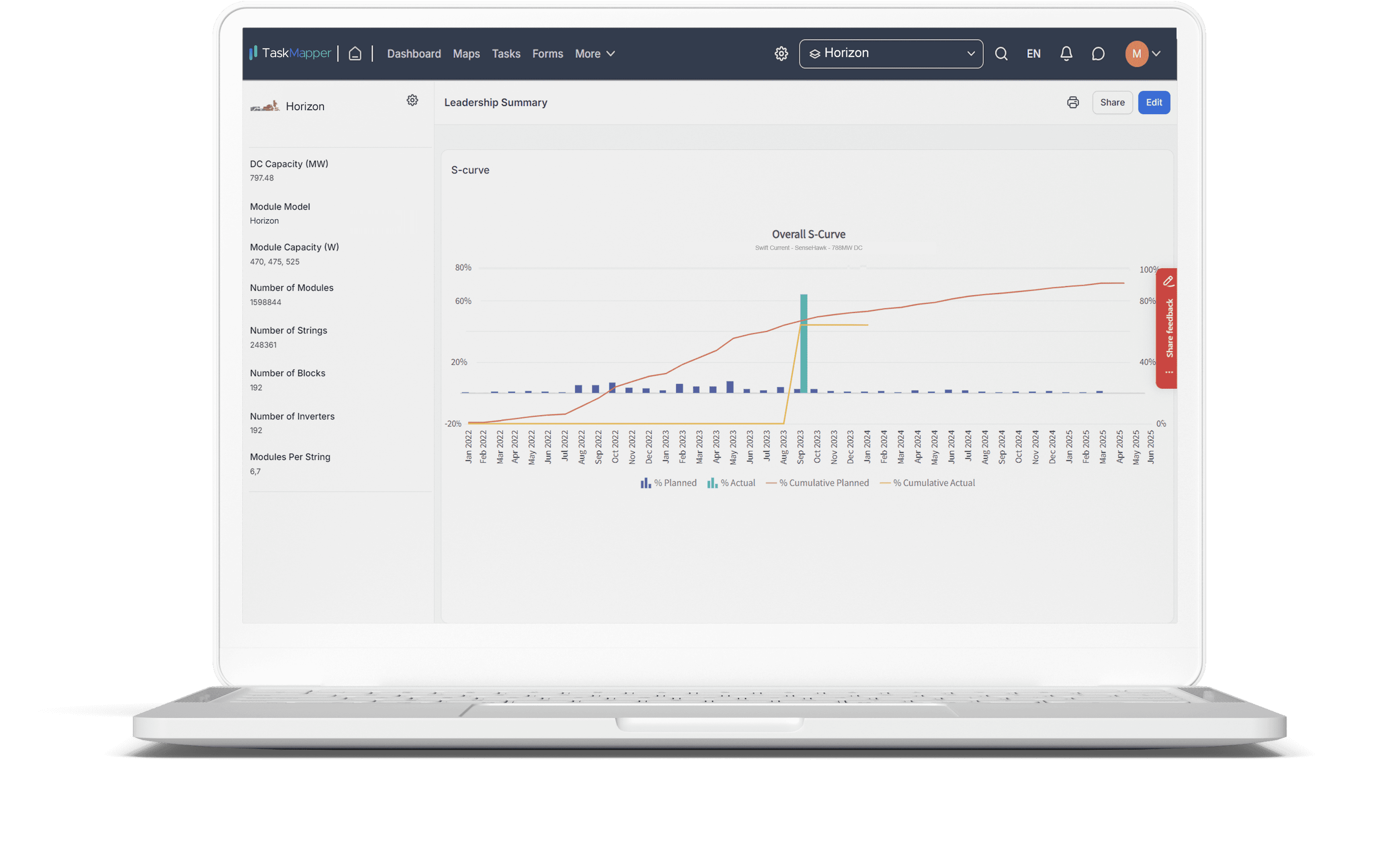 TaskMapper for custom dashbaords for real-time progress tables and S-curve