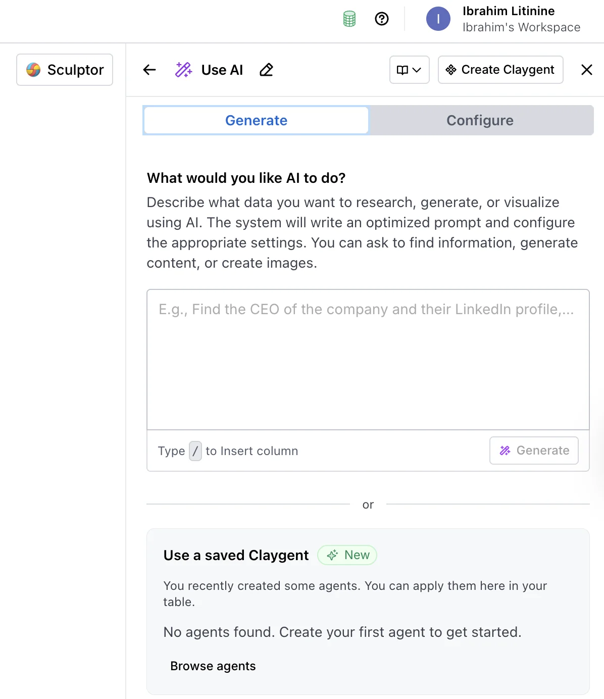how to configure the clay AI claygent in clay