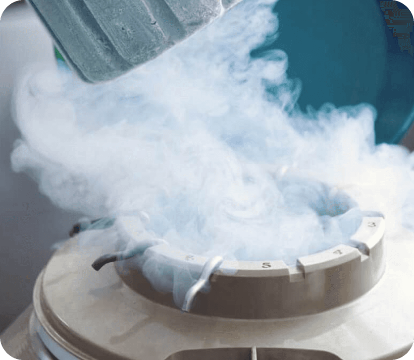 Steam rising off of the inside of a cryopreservation tank