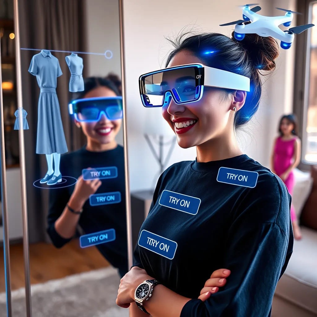 Woman using AR glasses