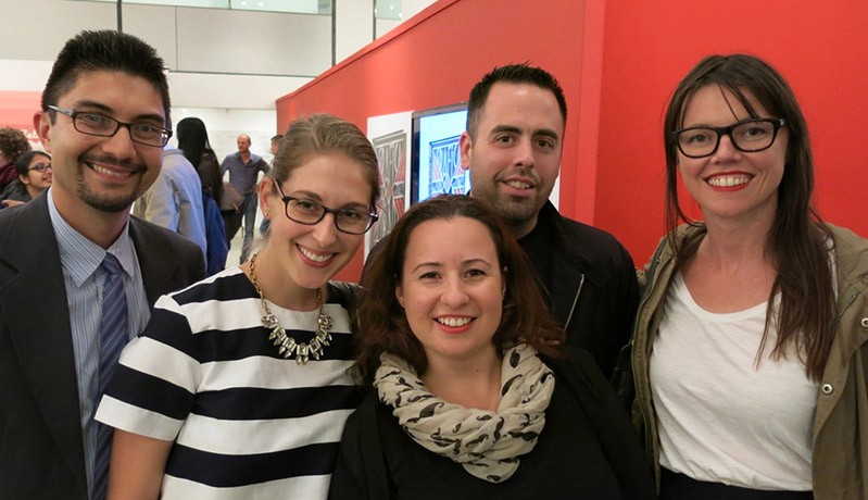 portrait of three women and two men