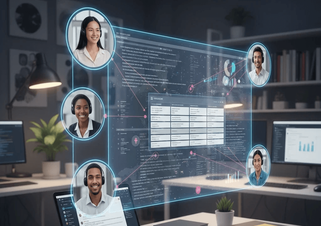 Remote software team collaborating through a digital project dashboard DevsHire.