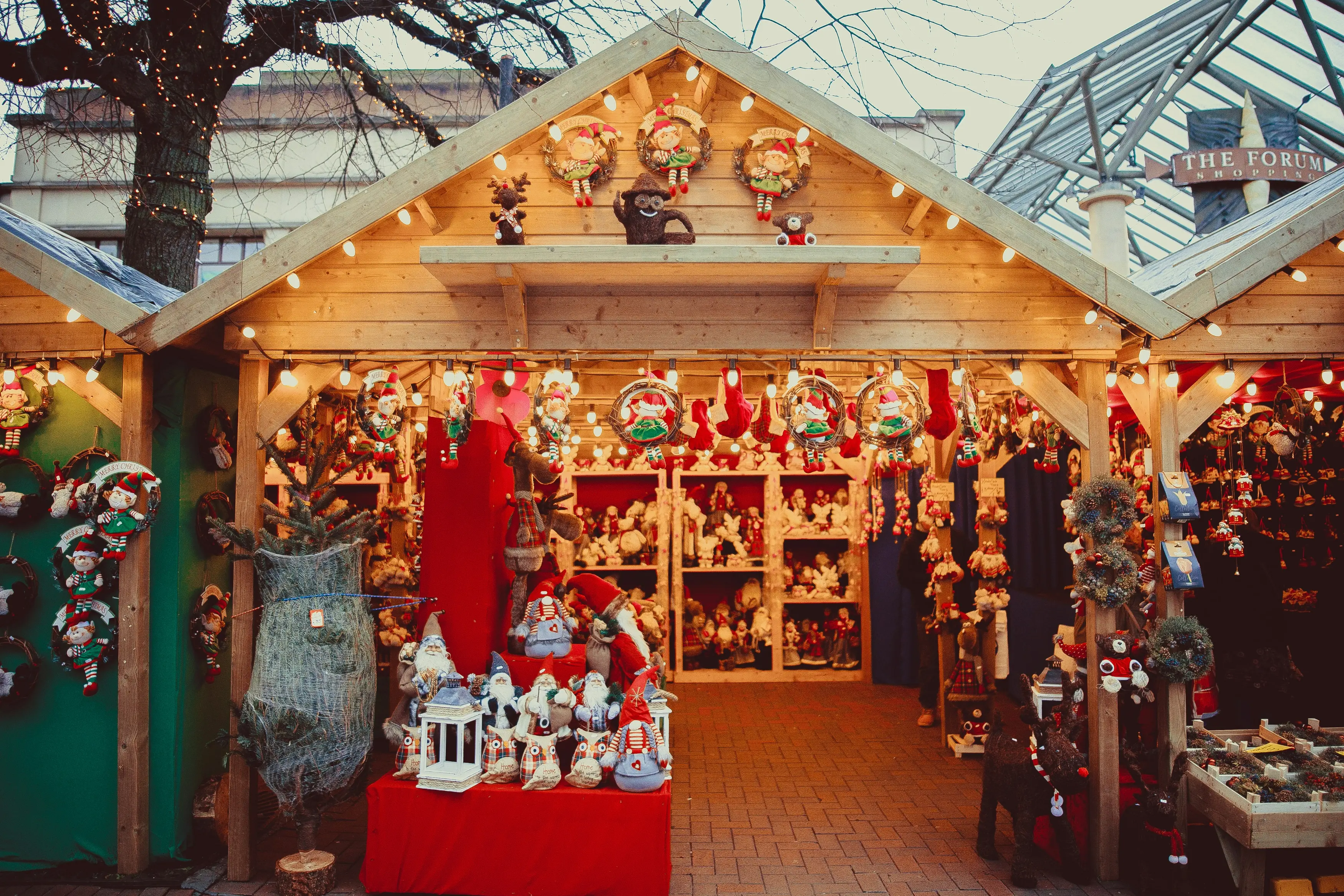 Christmas market stall with decorations