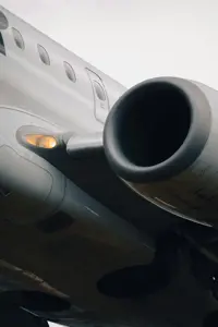 Close-up detail of a commercial aircraft engine