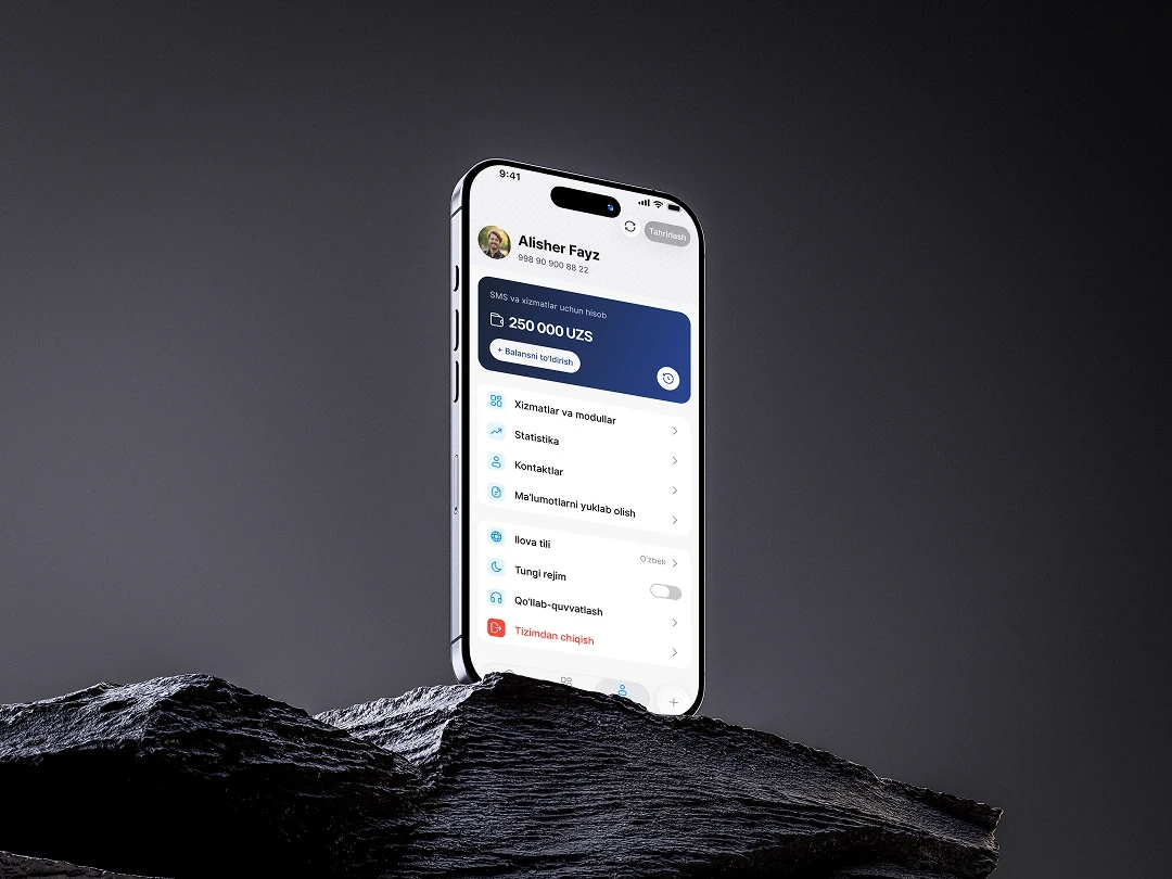Fin7 smart debt management app — main dashboard UI on iPhone showing balance and debt list, B2B fintech mobile app design 2026