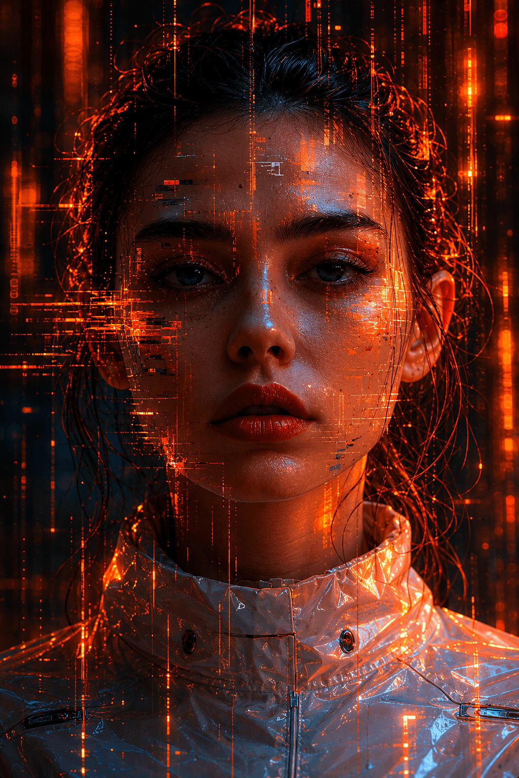 Cyberpunk portrait with glowing glitches designed by OQS