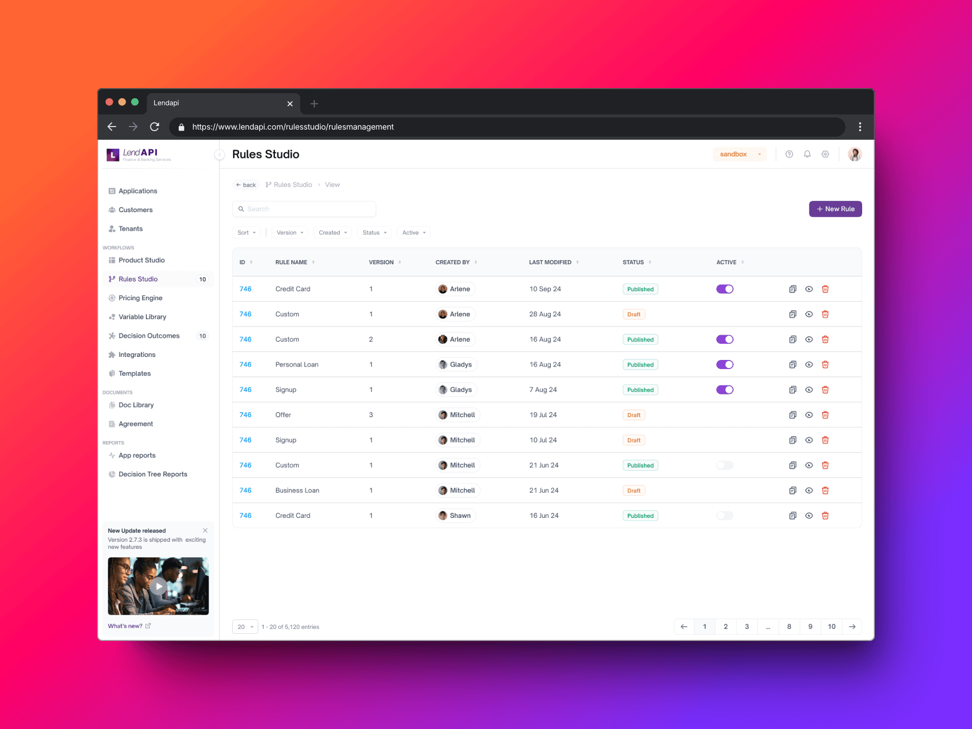 LendAPI Rules Studio - Rules Management - Jan 2025