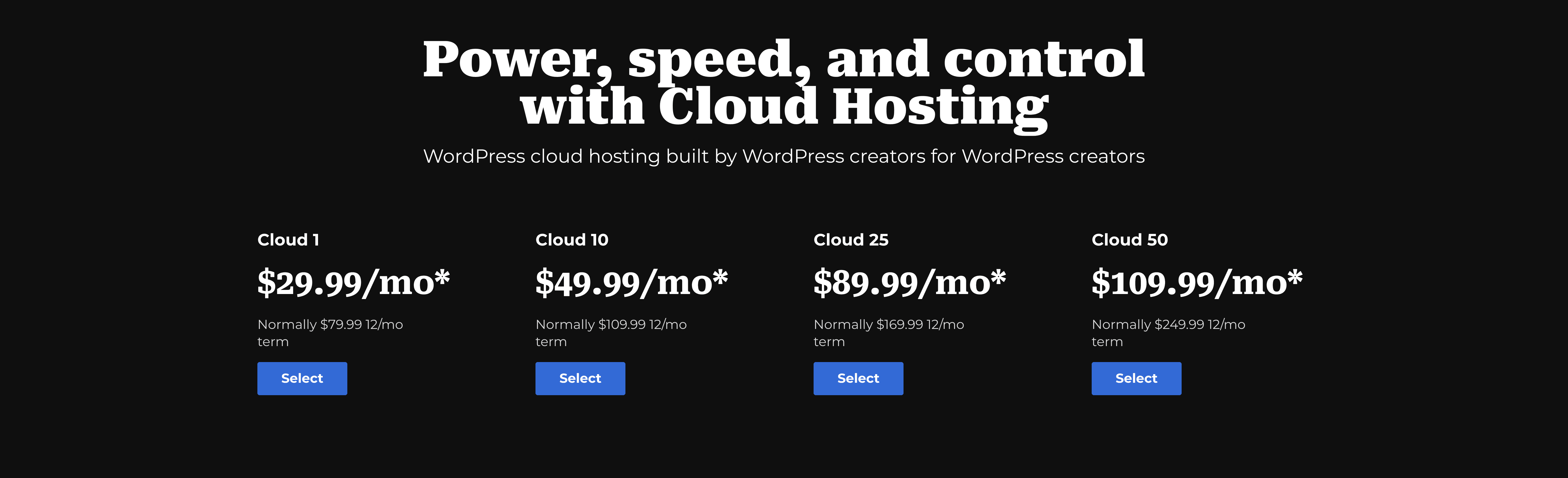 The pricing structure of cloud hosting of bluehost.com