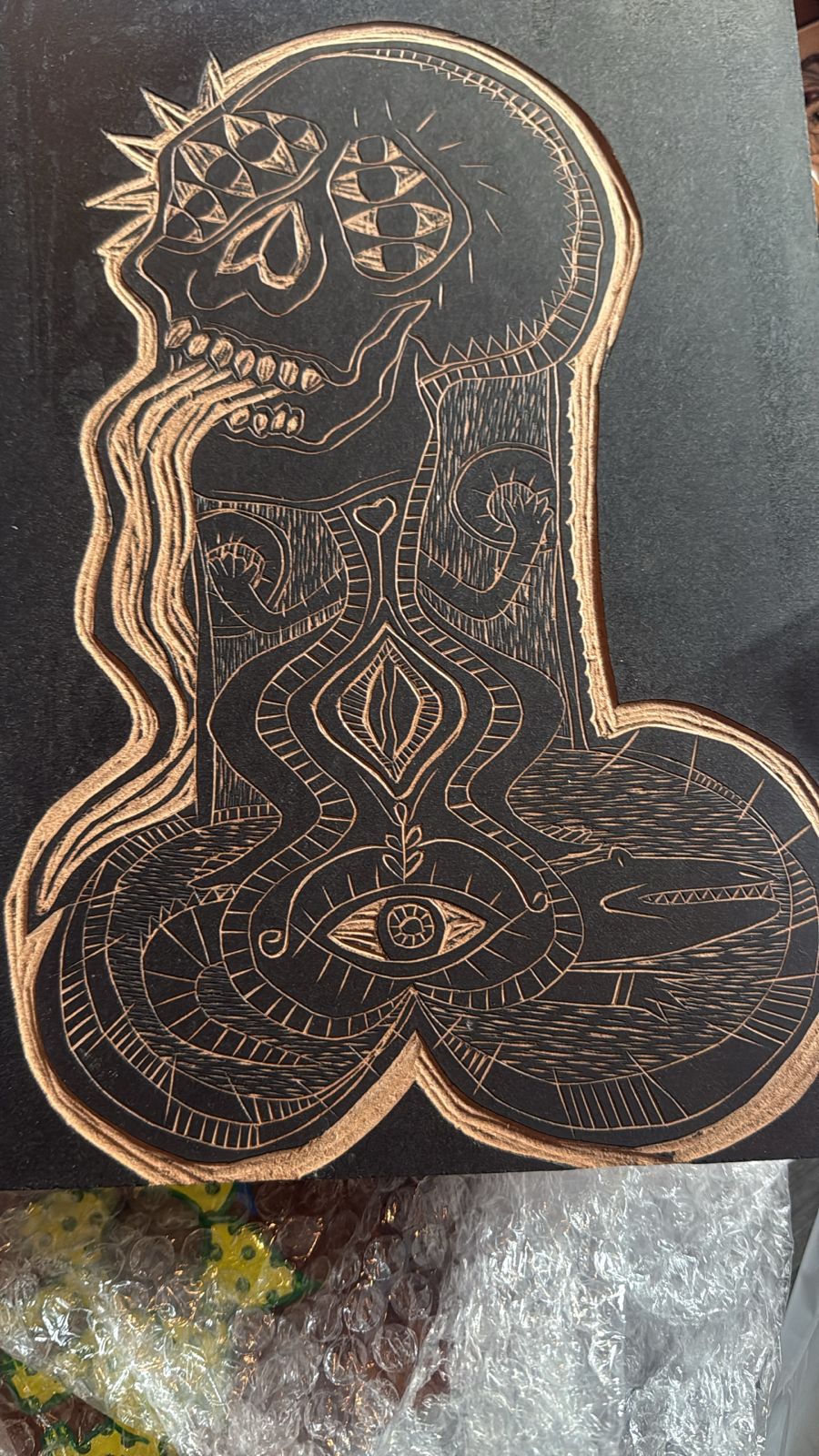 herd of sheep on road painting