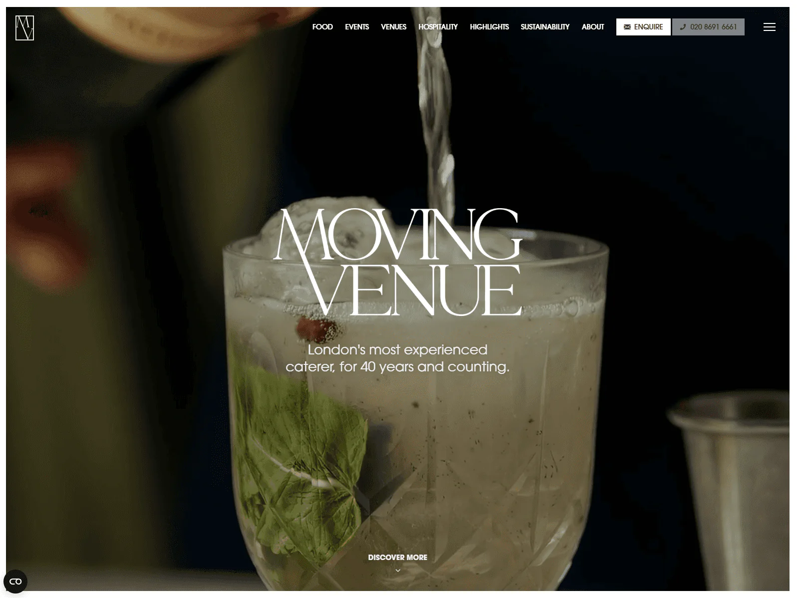Moving Venue website design, catering example