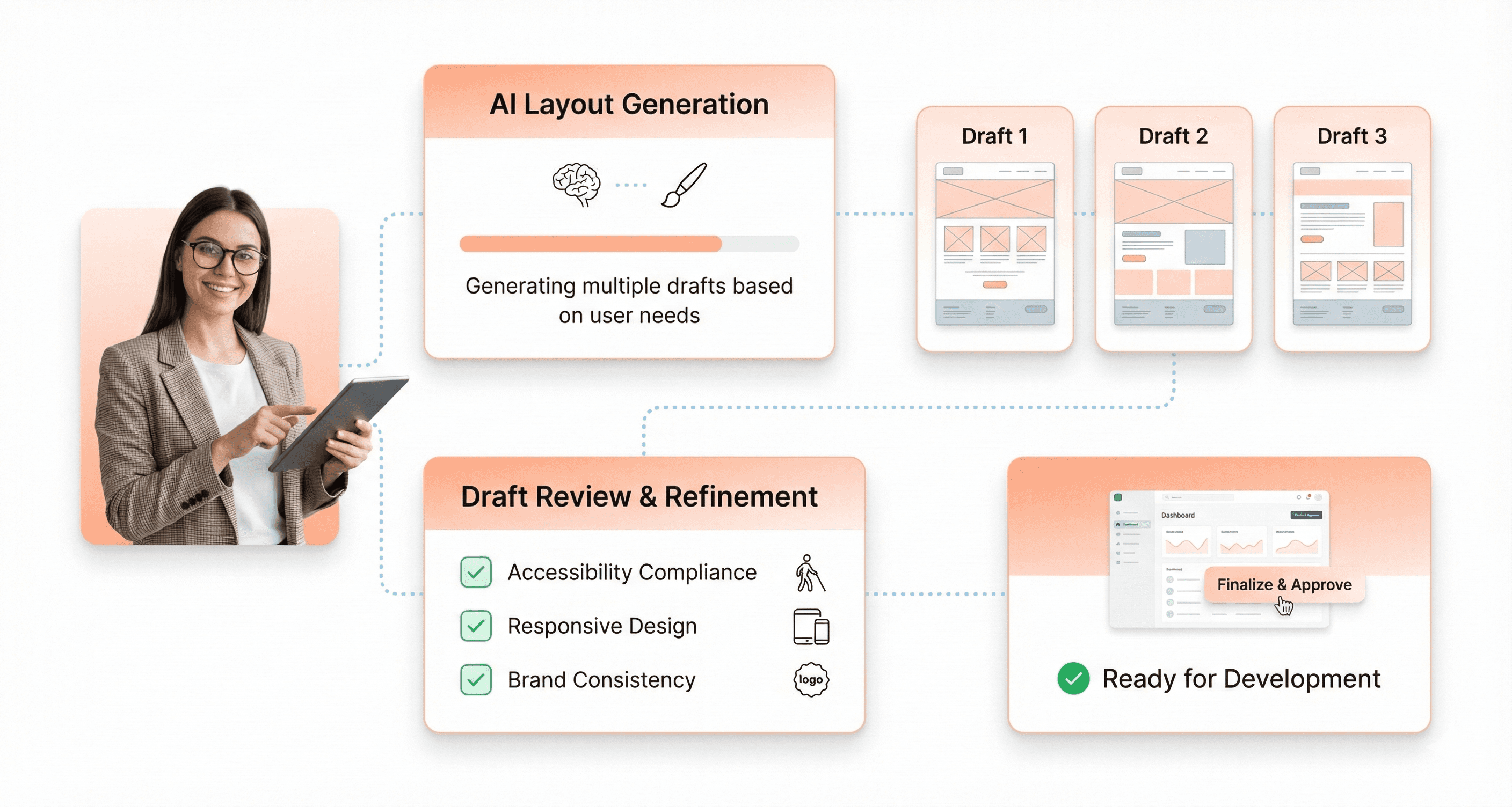 Human-centered AI design workflow where designers refine and guide Gemini 3 Pro generated UI designs inside Figma Make