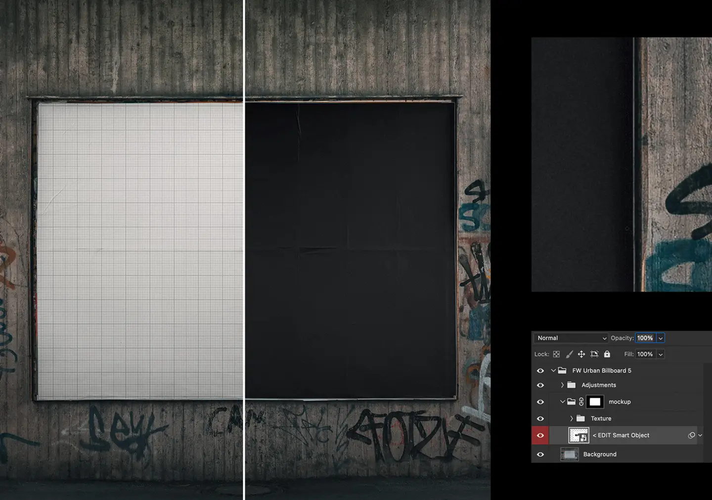 Urban billboard mockup Photoshop smart object layer for easy poster design editing
