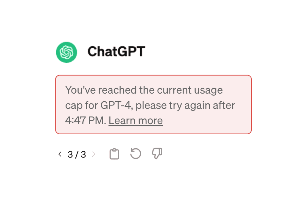 ChatGPT usage limit warning