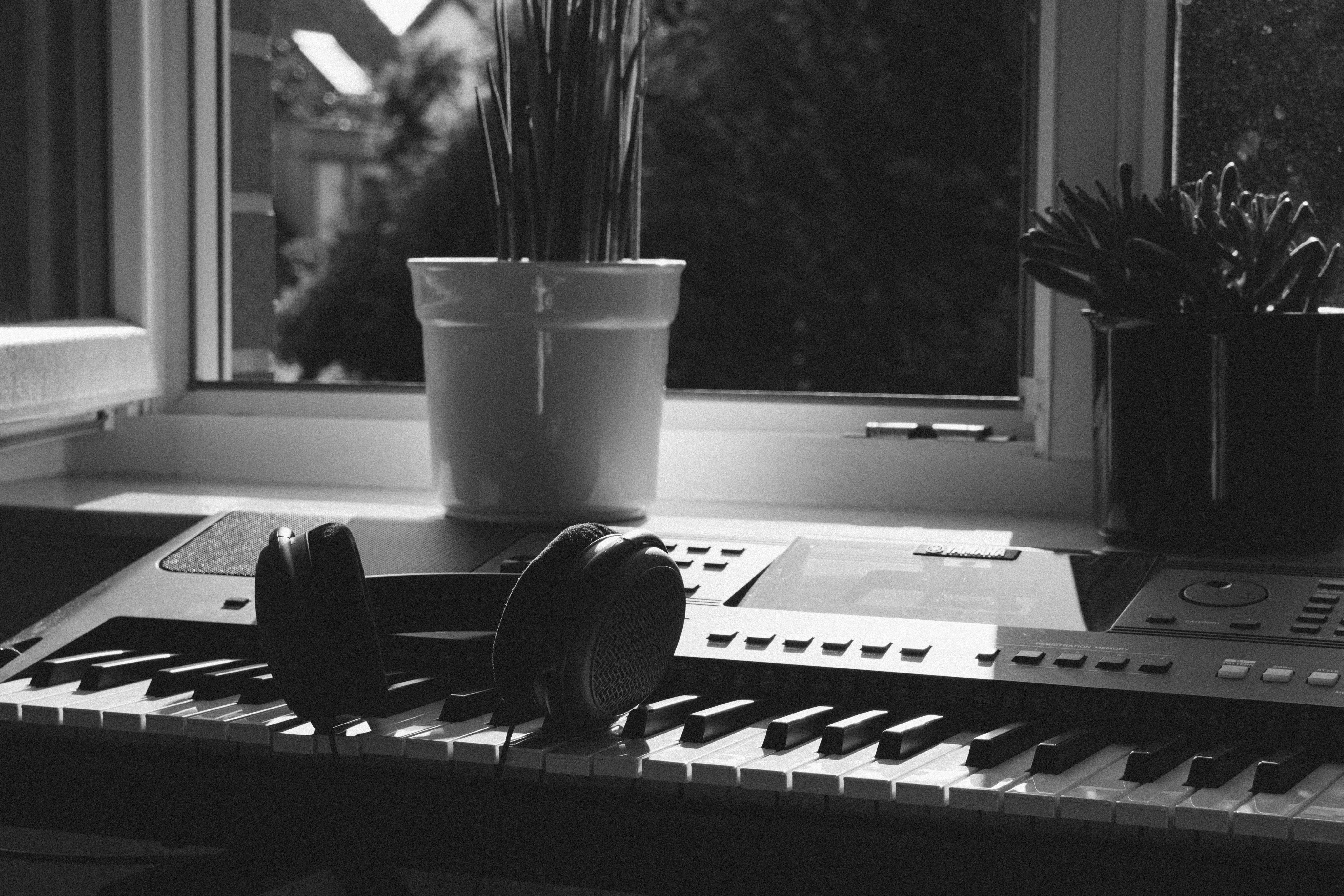 headphones on a piano