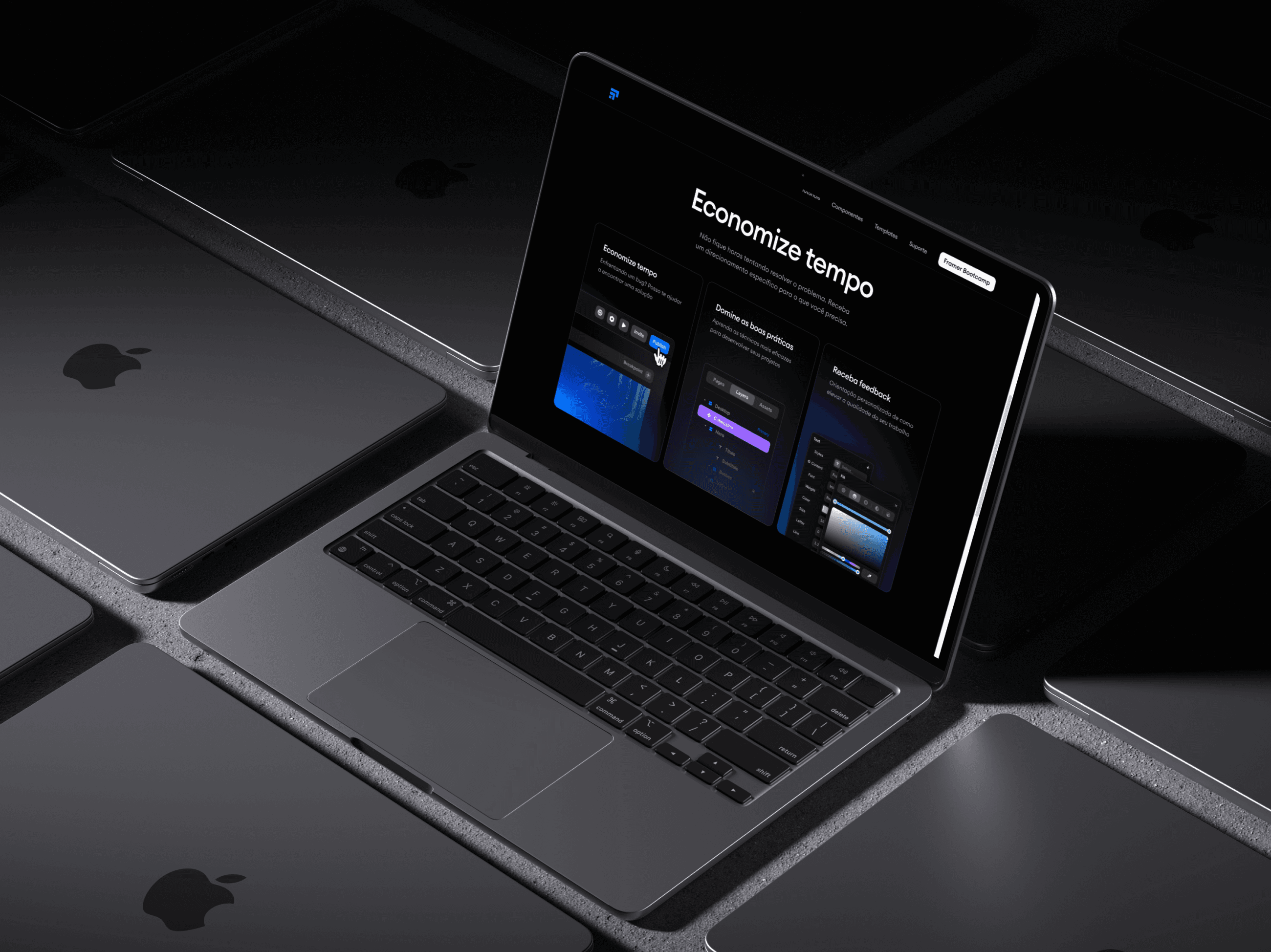 Mockup desktop do site do Framer na Prática.