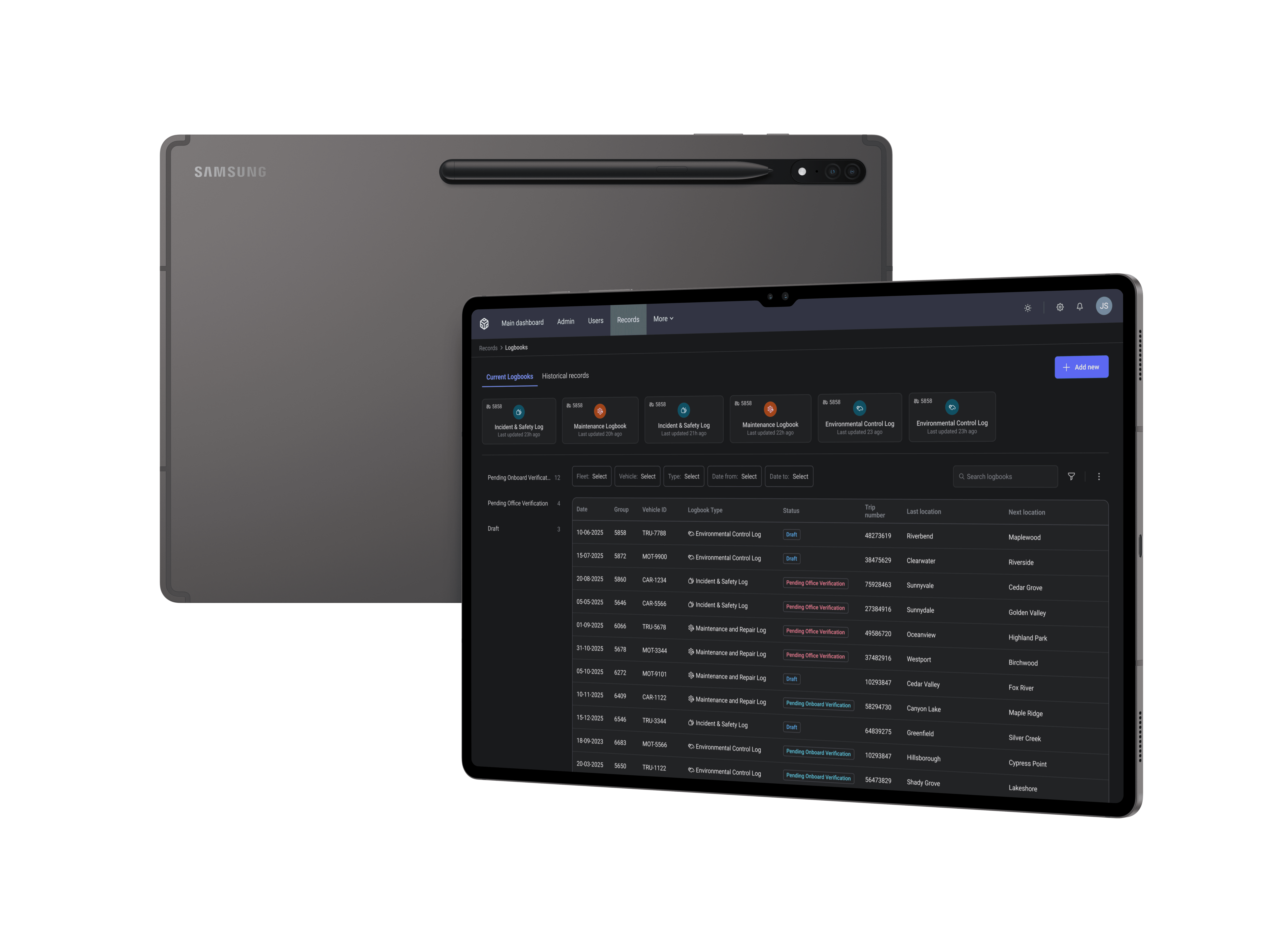 Logbooks homepage tablet mockup