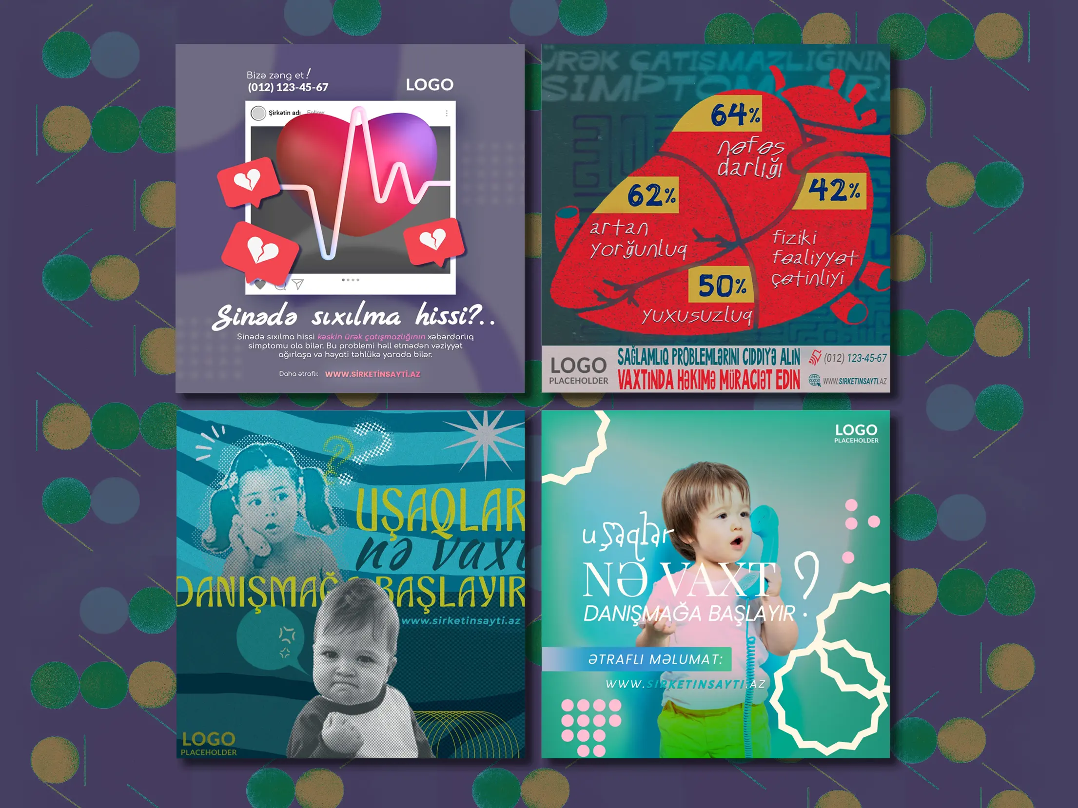 Trendy and colorful Meta ads in maximalist style on the topic of health and wellbeing
