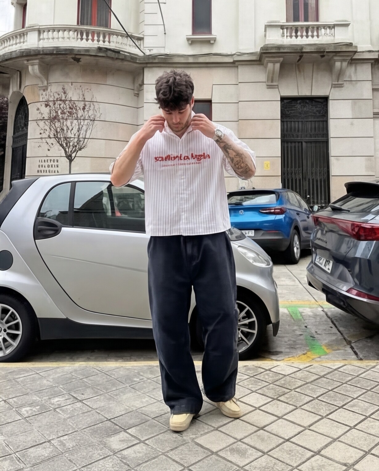 Striped Graphic Shirt with Wide-Leg Trousers