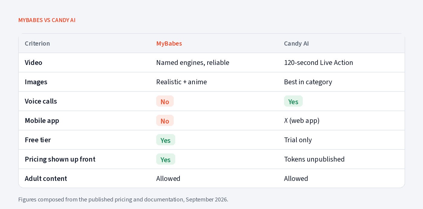 MyBabes vs Candy AI comparison table
