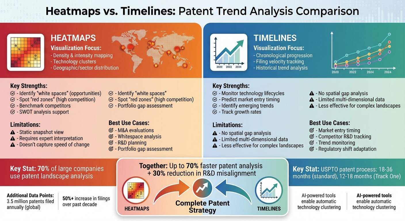 Heatmaps vs Timelines for Patent Analysis: Feature Comparison Chart