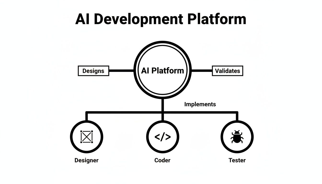 A diagram illustrating an AI Development Platform, its design and validation processes, and implementation roles.