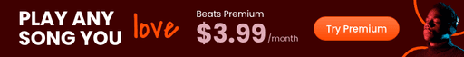 Music streaming ad featuring a man wearing headphones with a Beats Premium subscription offer for $3.99 per month.