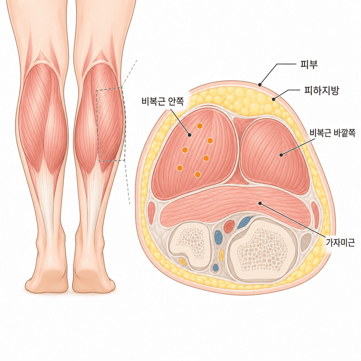보톡스는 종아리 뒤쪽에 볼록 튀어나온 비복근에 넣어요