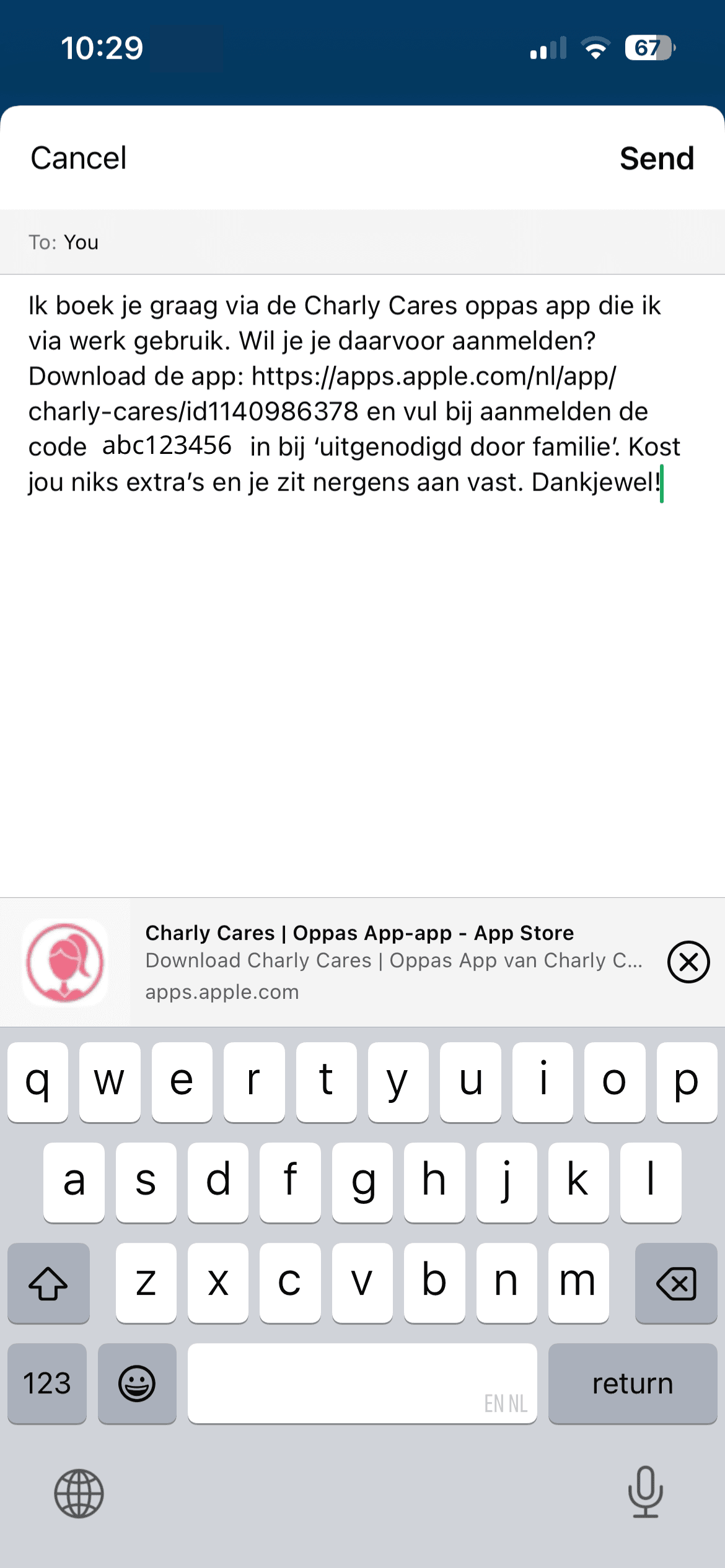 Stap 2: Deel de code met jouw eigen oppas