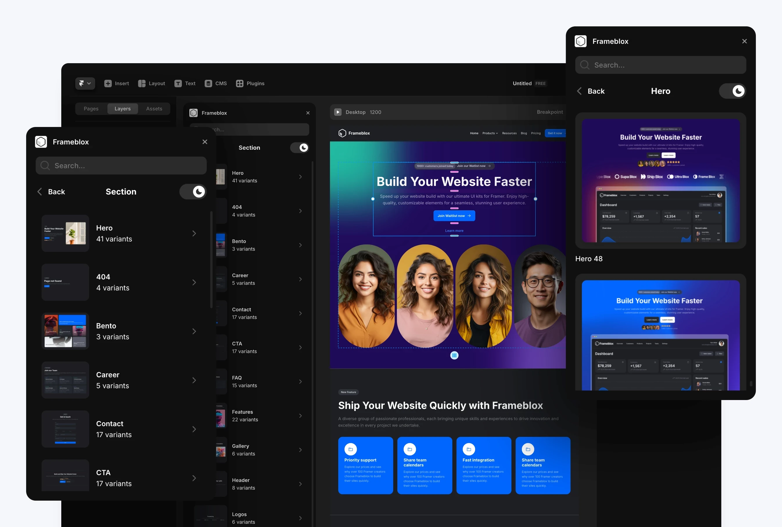 Build Stunning Websites Faster: Ultimate UI kit and design system Frameblox Plugin for Framer