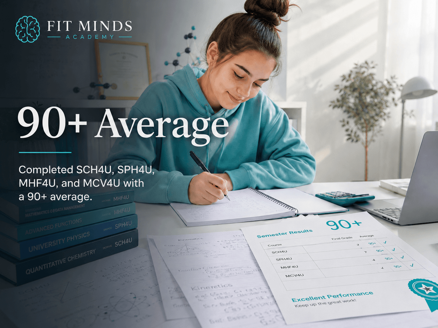 Student completing Grade 12 math with a 90+ average